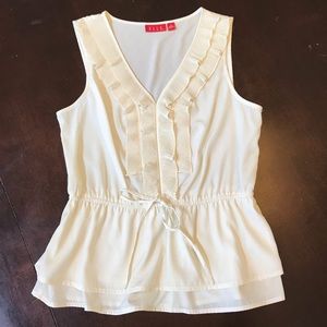 Cream ruffled tank with cinched waist